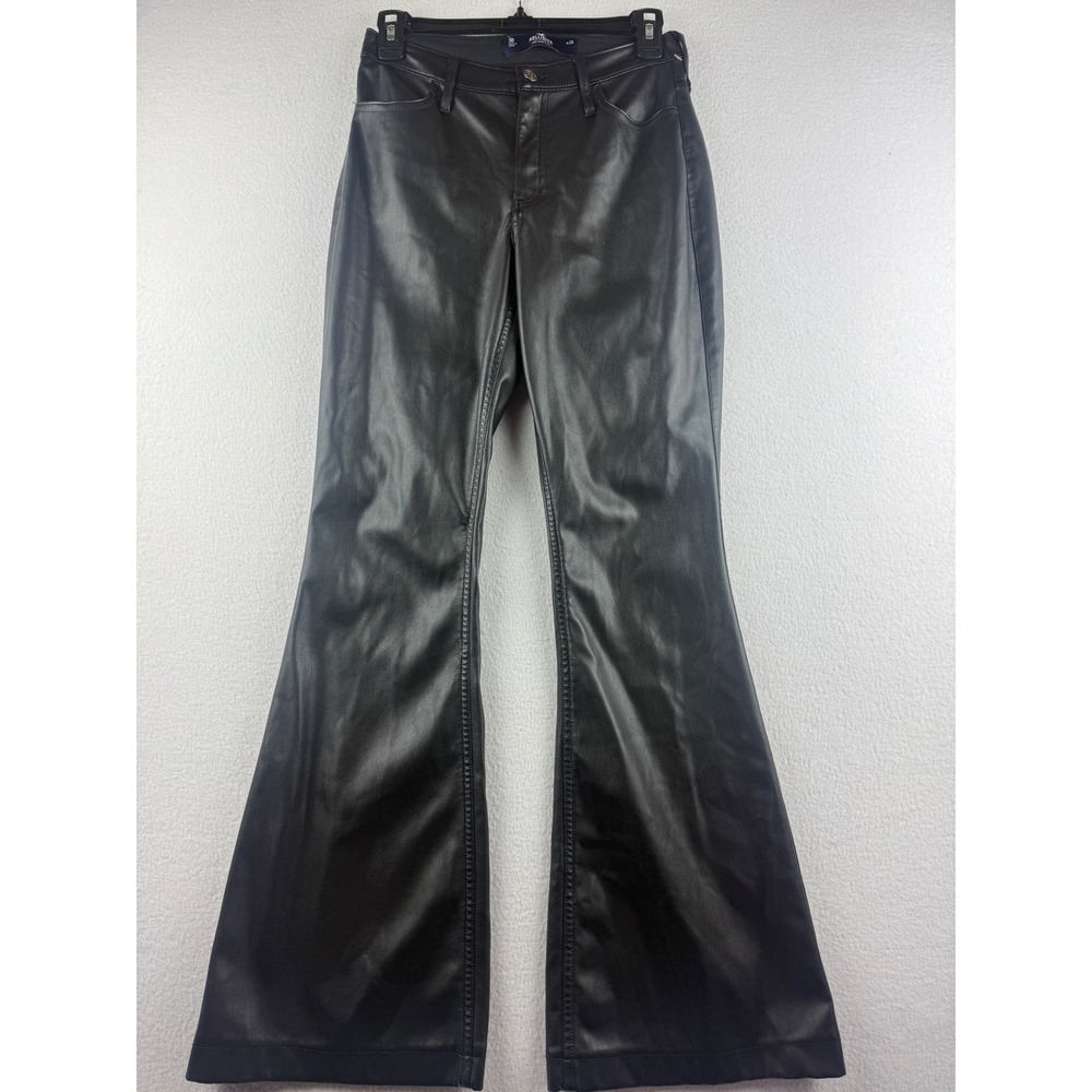 Hollister Black Faux Leather High Rise Flare Pants Womens Size 3R W26 Edgy Vegan